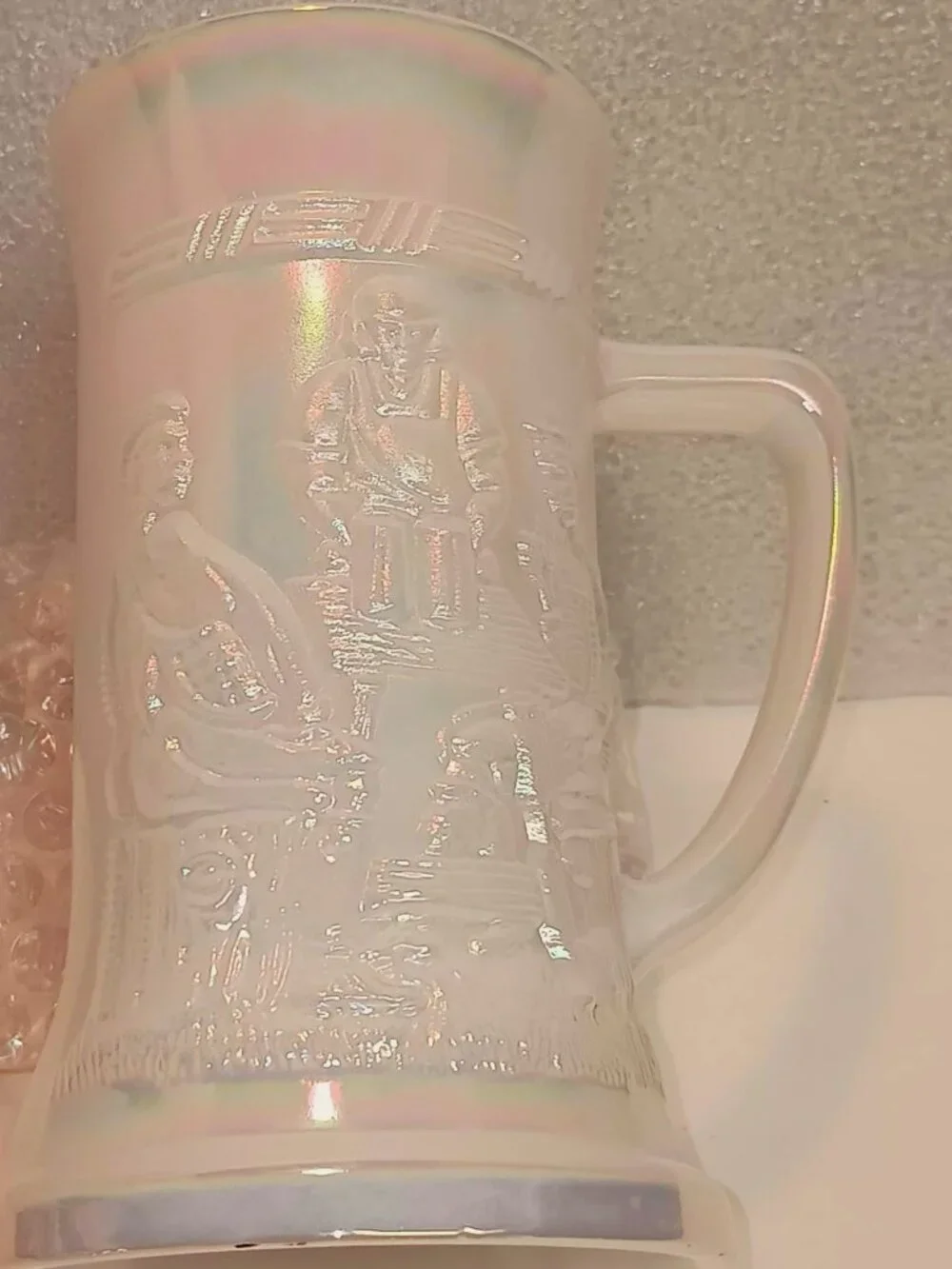 Vintage Aurora Pearl, Federal Glass set of two milk glass steins.